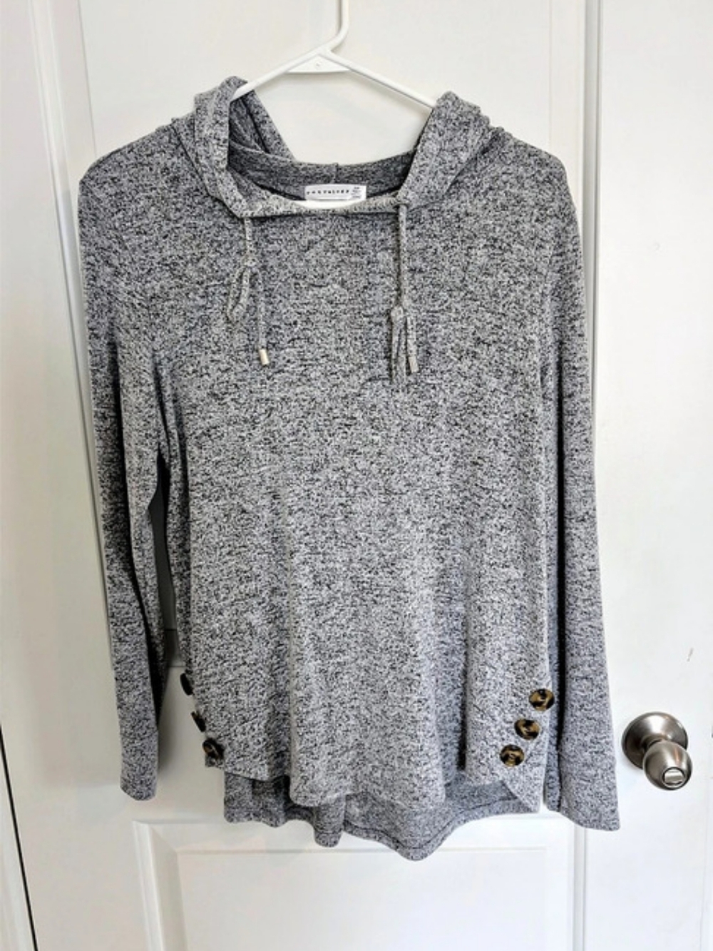 Gray Heathered Hooded Sweater With Button Accent Sz S Excellent Condition